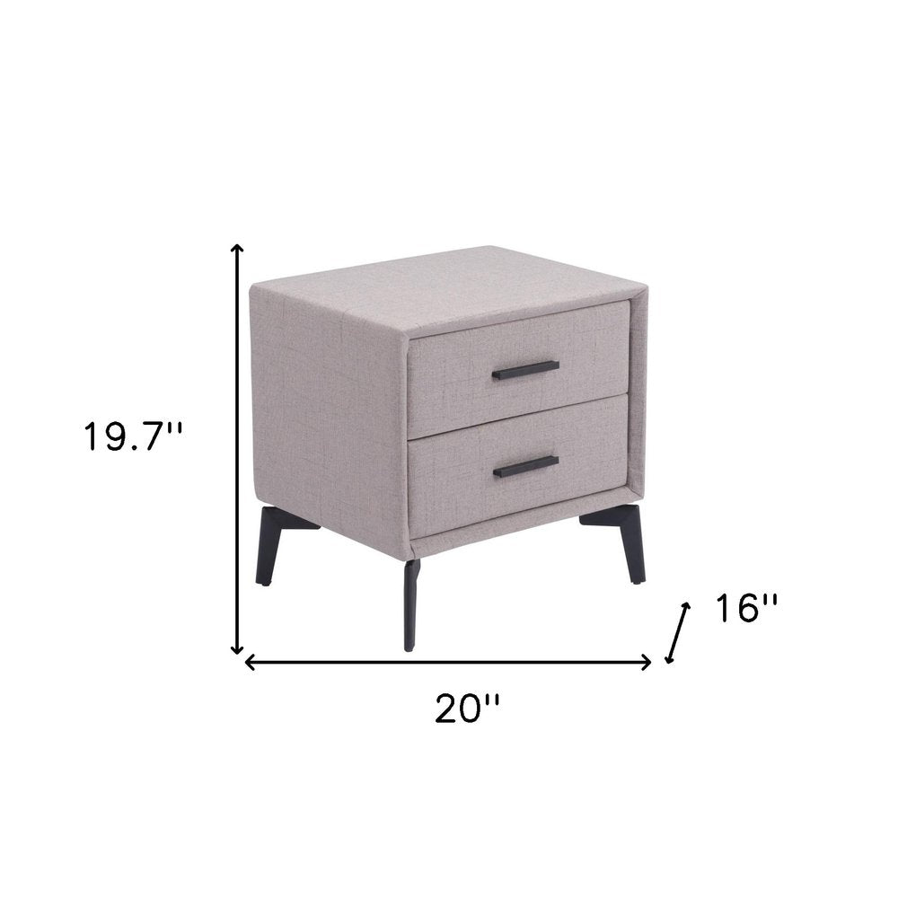 Gray and Black Fabric Wood and Steel End Table with Two Drawers