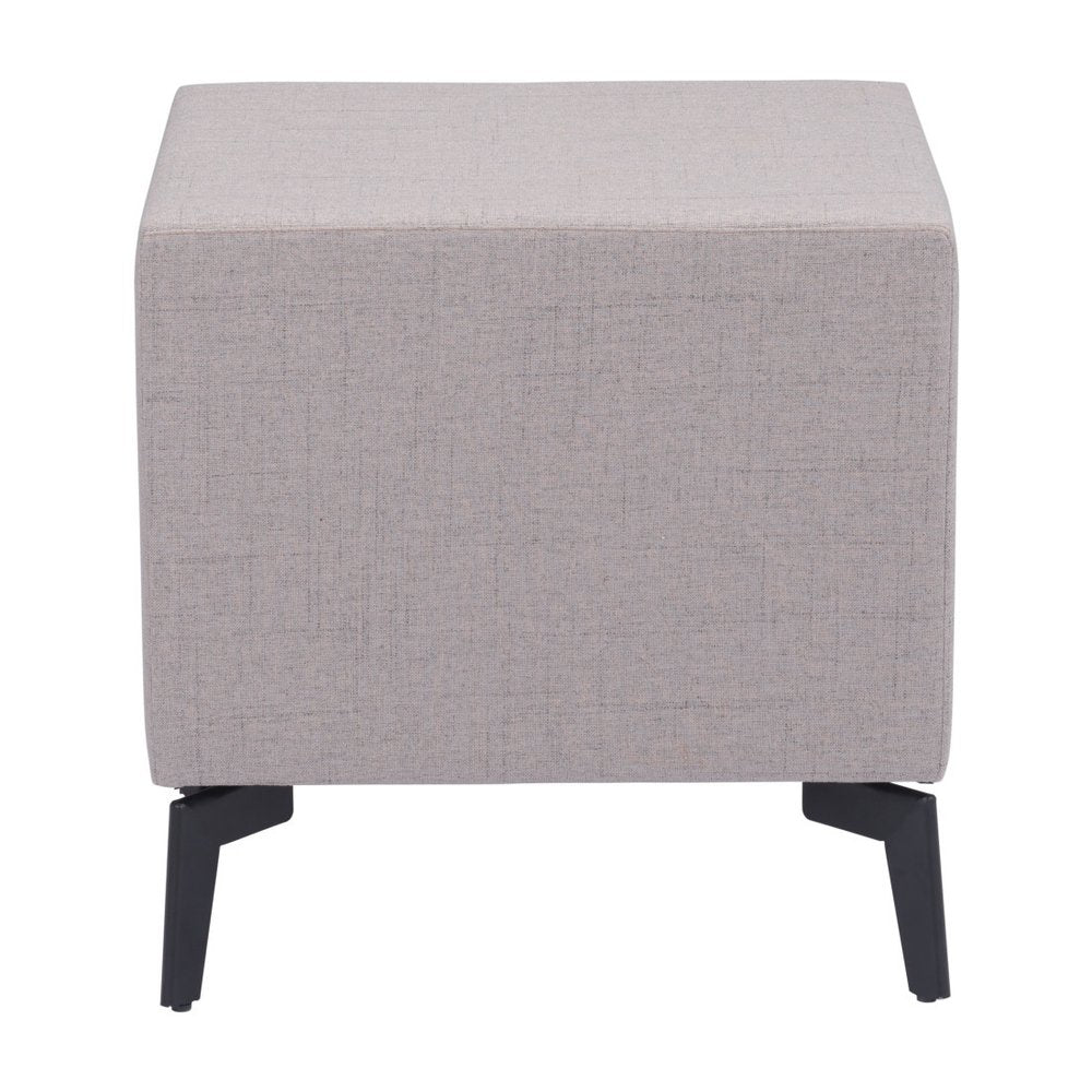 Gray and Black Fabric Wood and Steel End Table with Two Drawers