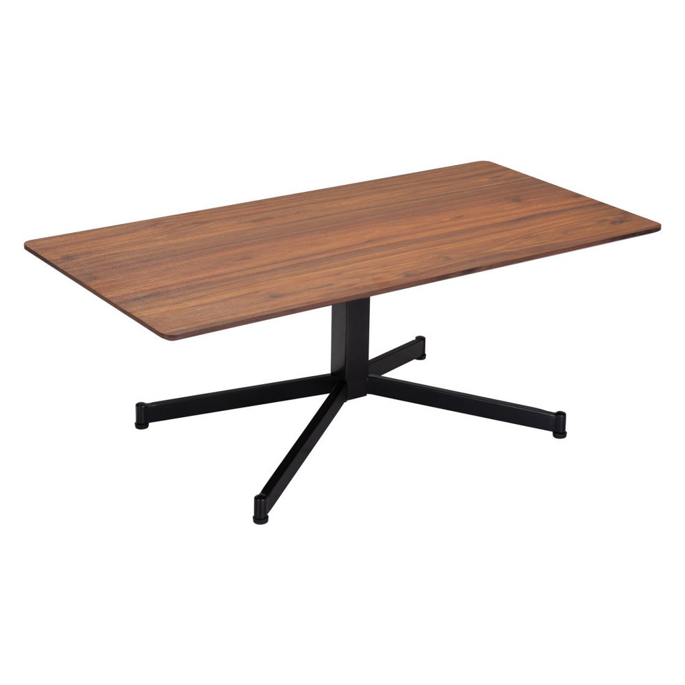 Brown and Black Wood and Steel Pedestal Coffee Table - 48-inch