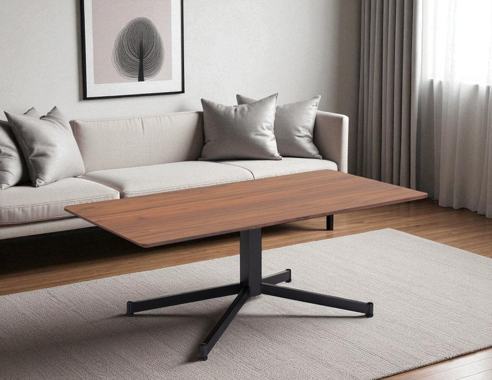 Brown and Black Wood and Steel Pedestal Coffee Table - 48-inch