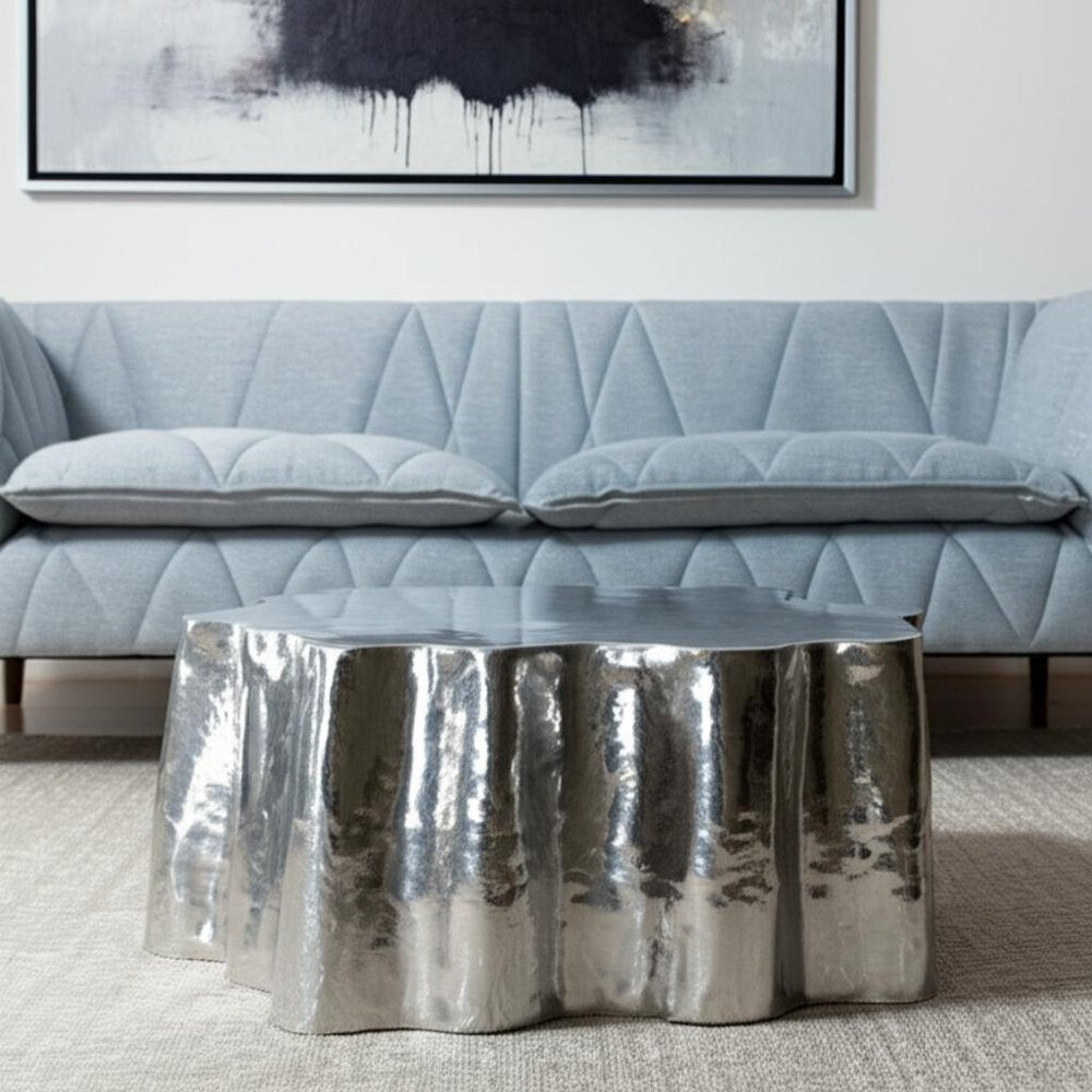 Silver Aluminum Free Form Solid Coffee Table - 37-inch