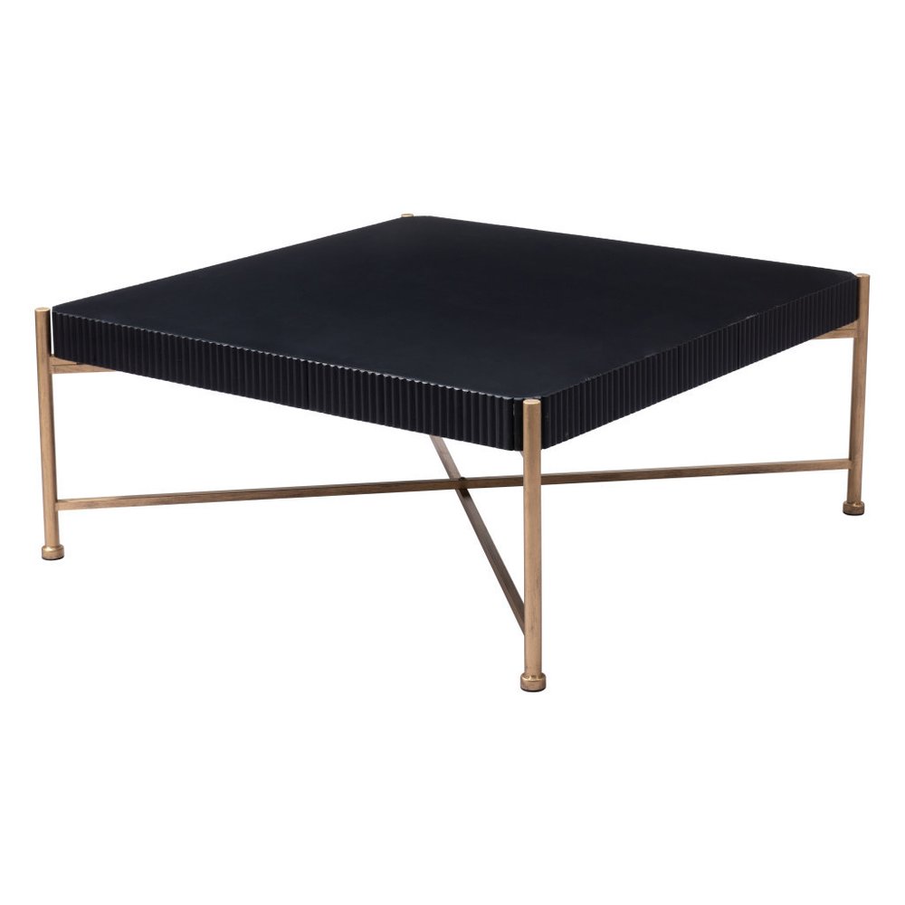 Black and Gold Solid Wood and Steel Square Coffee Table - 42-inch