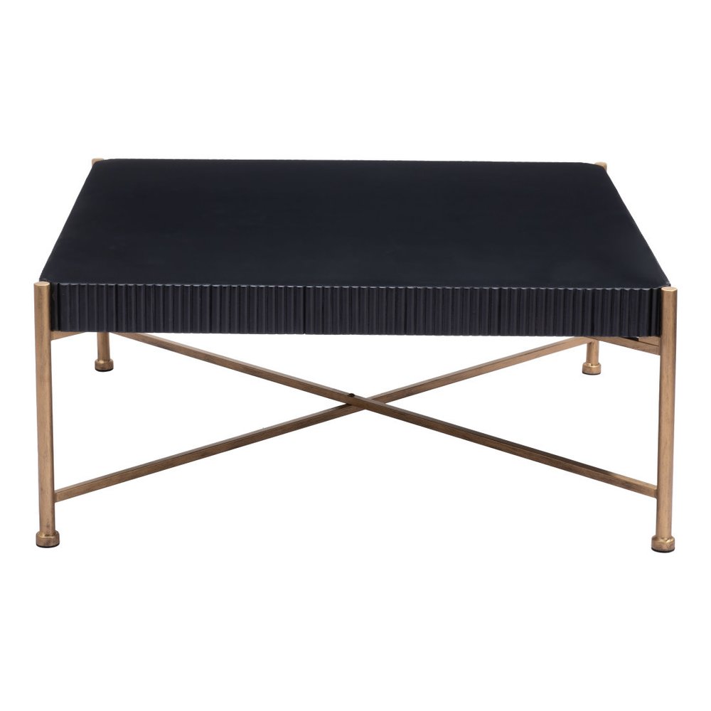 Black and Gold Solid Wood and Steel Square Coffee Table - 42-inch