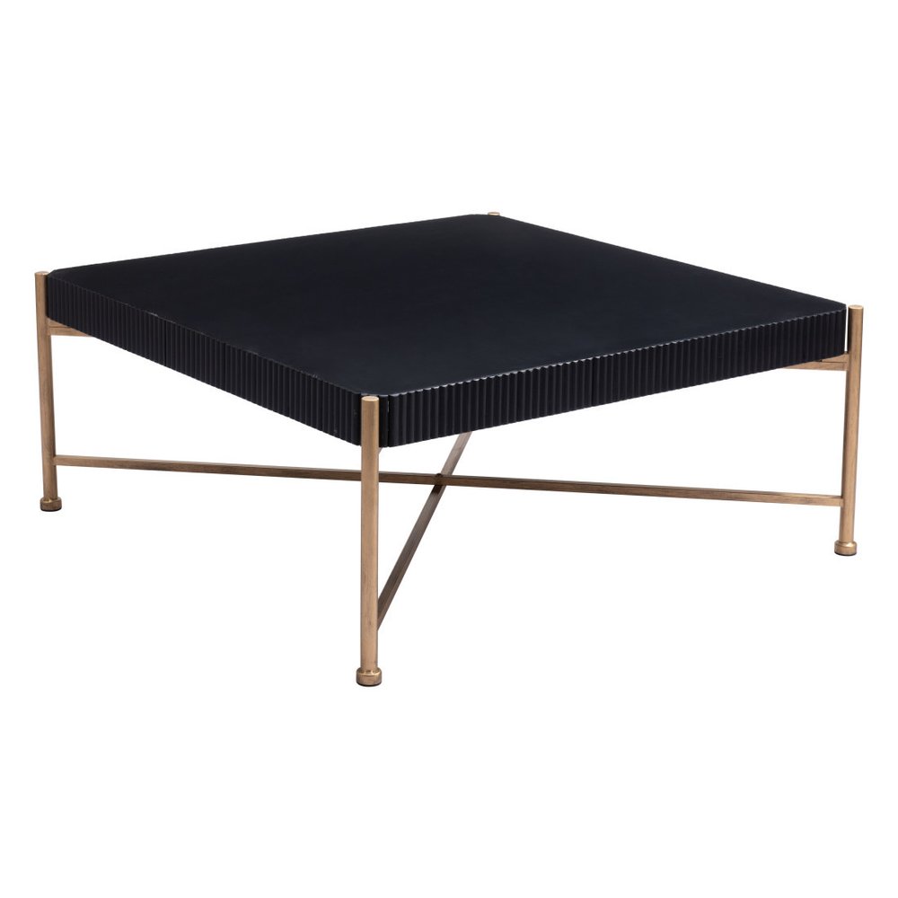 Black and Gold Solid Wood and Steel Square Coffee Table - 42-inch