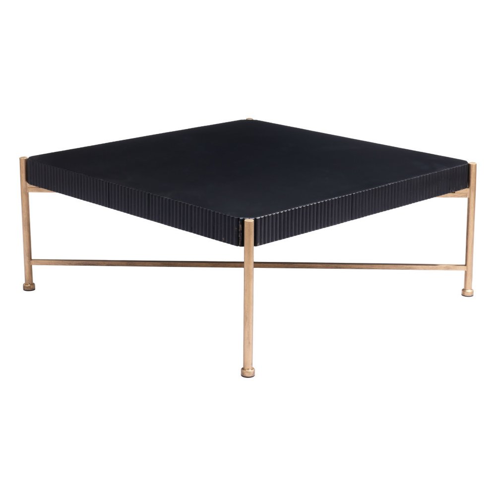 Black and Gold Solid Wood and Steel Square Coffee Table - 42-inch