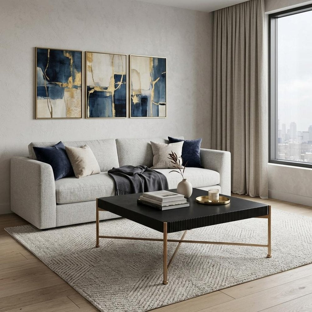 Black and Gold Solid Wood and Steel Square Coffee Table - 42-inch