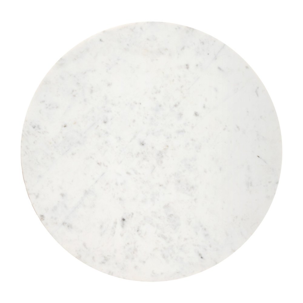 White and Natural Genuine Marble and Wood Round Drum Coffee Table