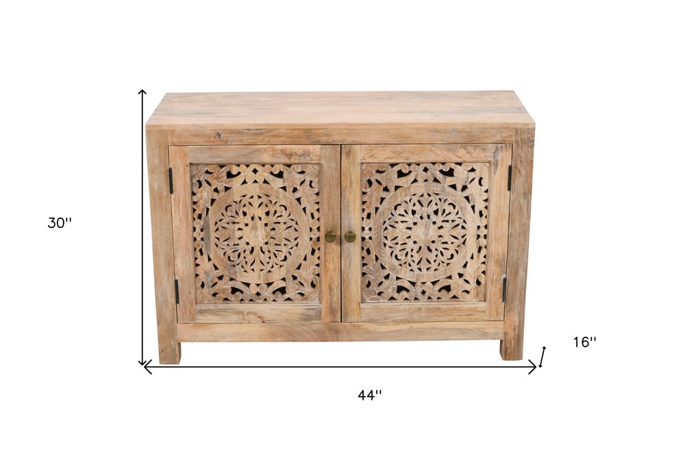 Natural Solid Wood Textured Door Accent Cabinet with Two Doors - 30-inch