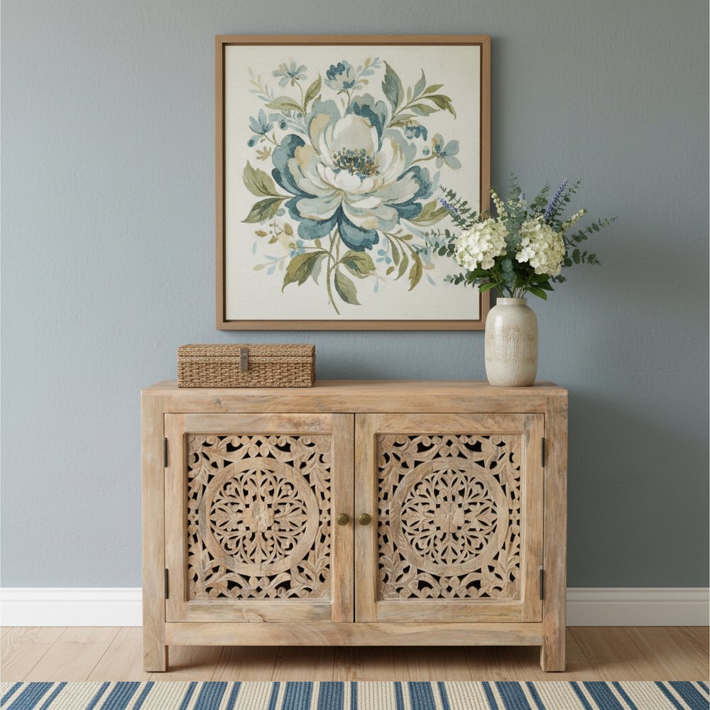 Natural Solid Wood Textured Door Accent Cabinet with Two Doors - 30-inch