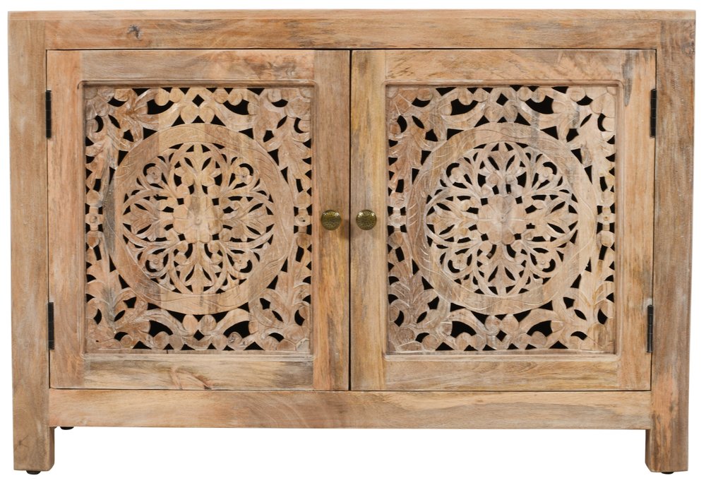Natural Solid Wood Textured Door Accent Cabinet with Two Doors - 30-inch