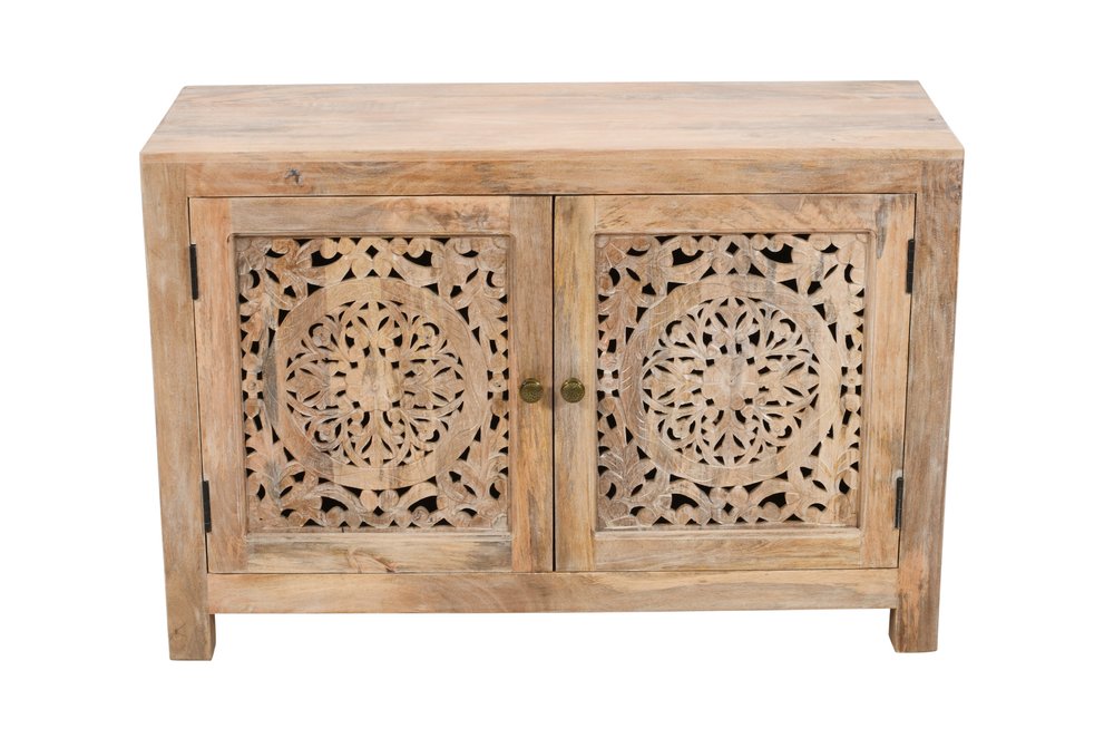 Natural Solid Wood Textured Door Accent Cabinet with Two Doors - 30-inch