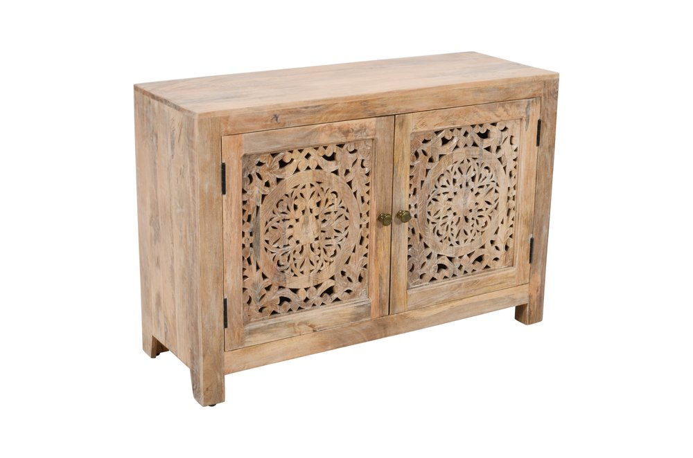 Natural Solid Wood Textured Door Accent Cabinet with Two Doors - 30-inch