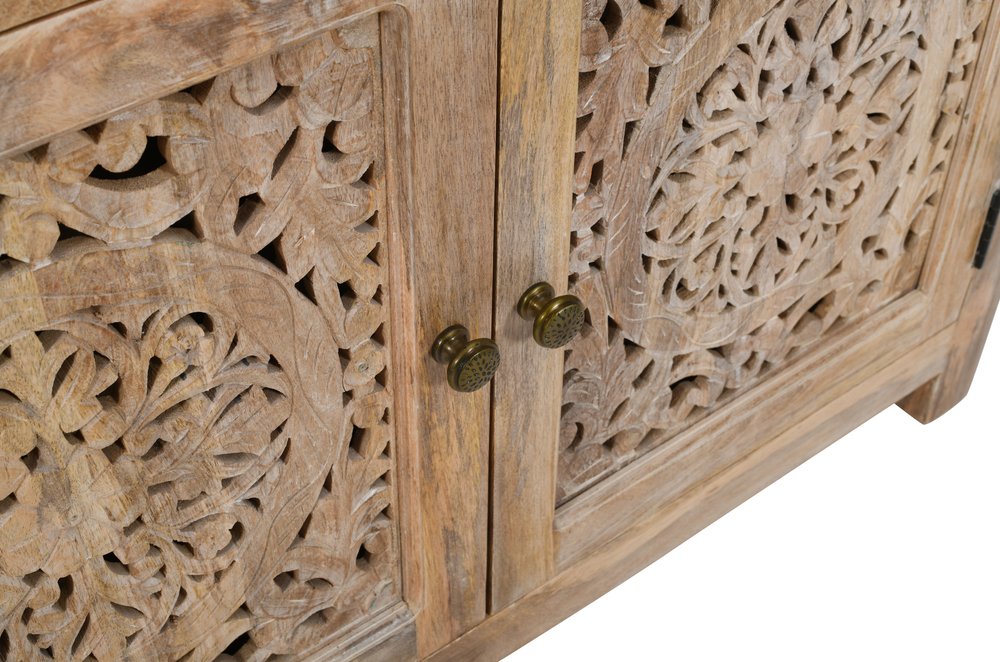 Natural Solid Wood Textured Door Accent Cabinet with Two Doors - 30-inch