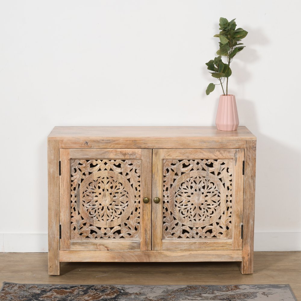 Natural Solid Wood Textured Door Accent Cabinet with Two Doors - 30-inch
