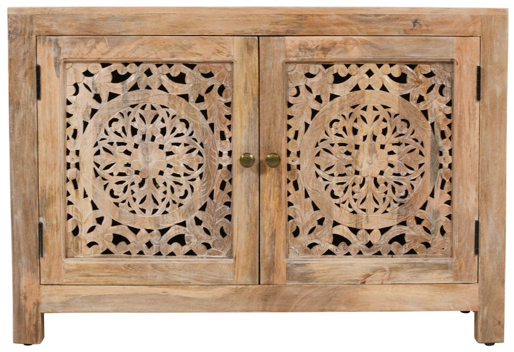 Natural Solid Wood Textured Door Accent Cabinet with Two Doors - 30-inch
