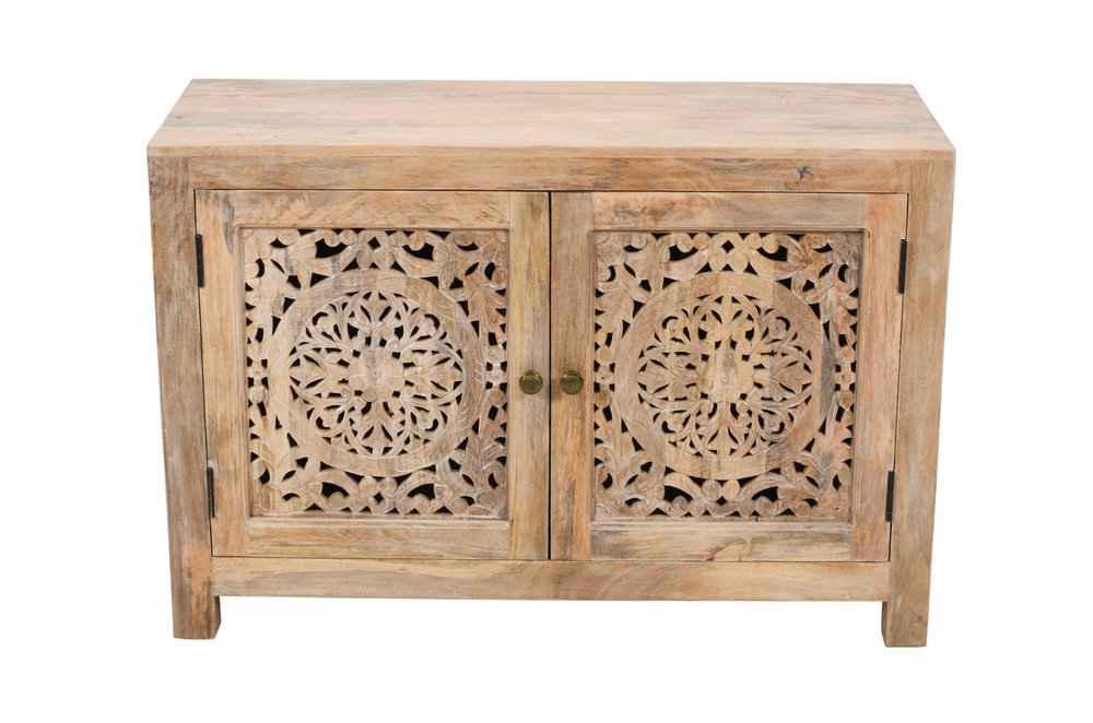 Natural Solid Wood Textured Door Accent Cabinet with Two Doors - 30-inch