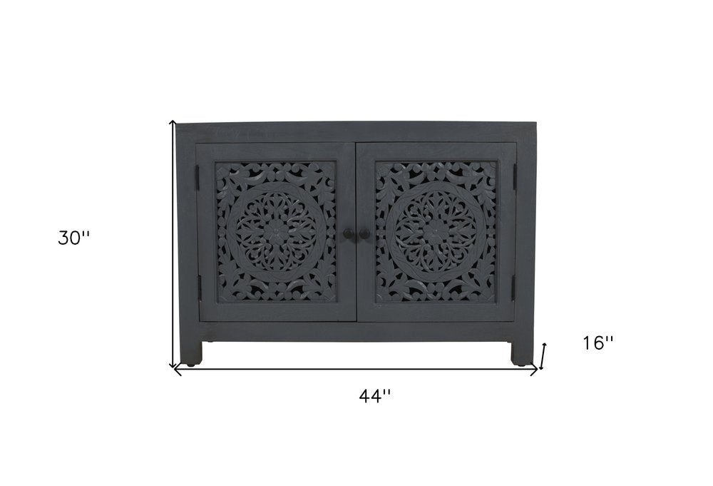 Gray Distressed Solid Wood Textured Door Accent Cabinet with Two Doors - 30-inch