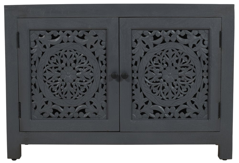 Gray Distressed Solid Wood Textured Door Accent Cabinet with Two Doors - 30-inch