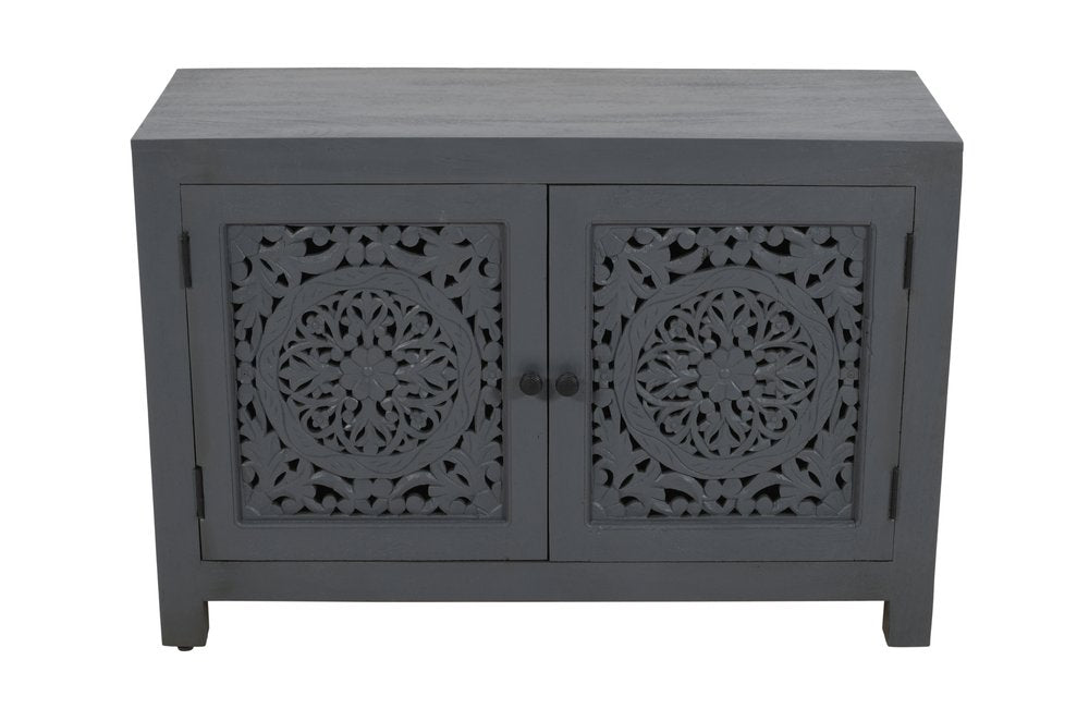 Gray Distressed Solid Wood Textured Door Accent Cabinet with Two Doors - 30-inch