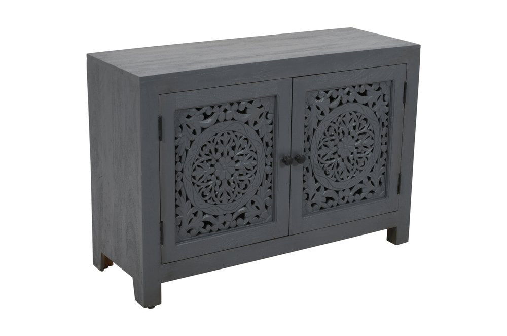Gray Distressed Solid Wood Textured Door Accent Cabinet with Two Doors - 30-inch