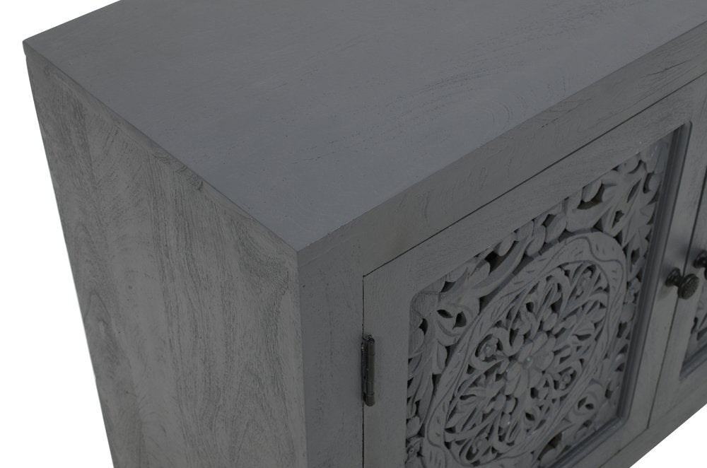 Gray Distressed Solid Wood Textured Door Accent Cabinet with Two Doors - 30-inch