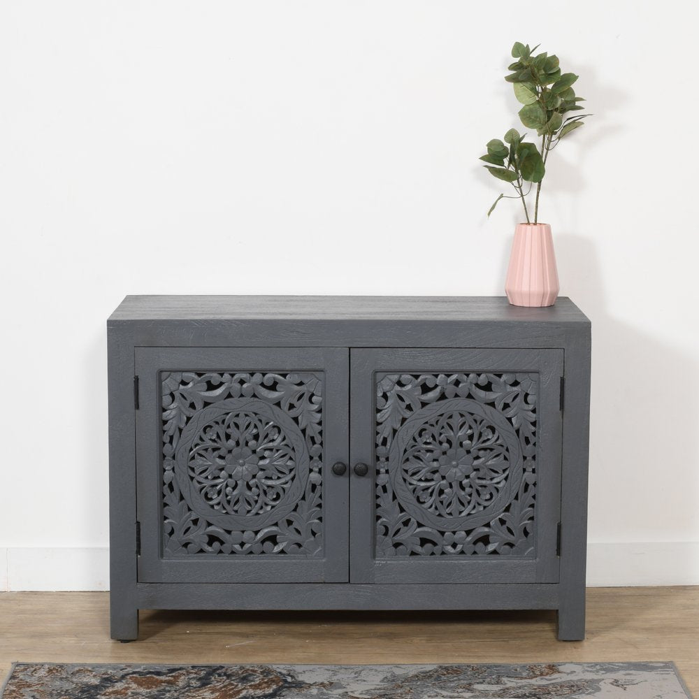 Gray Distressed Solid Wood Textured Door Accent Cabinet with Two Doors - 30-inch