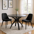 Black Faux Marble and Steel Pedestal Base Round Top Dining Table - 50-inch