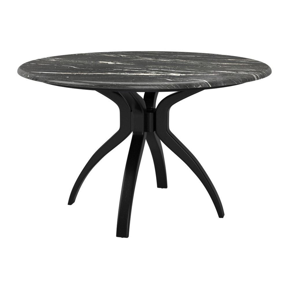 Black Faux Marble and Steel Pedestal Base Round Top Dining Table - 50-inch