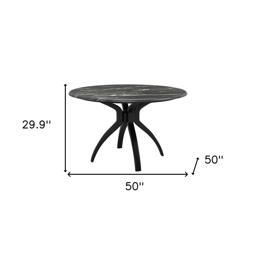 Black Faux Marble and Steel Pedestal Base Round Top Dining Table - 50-inch