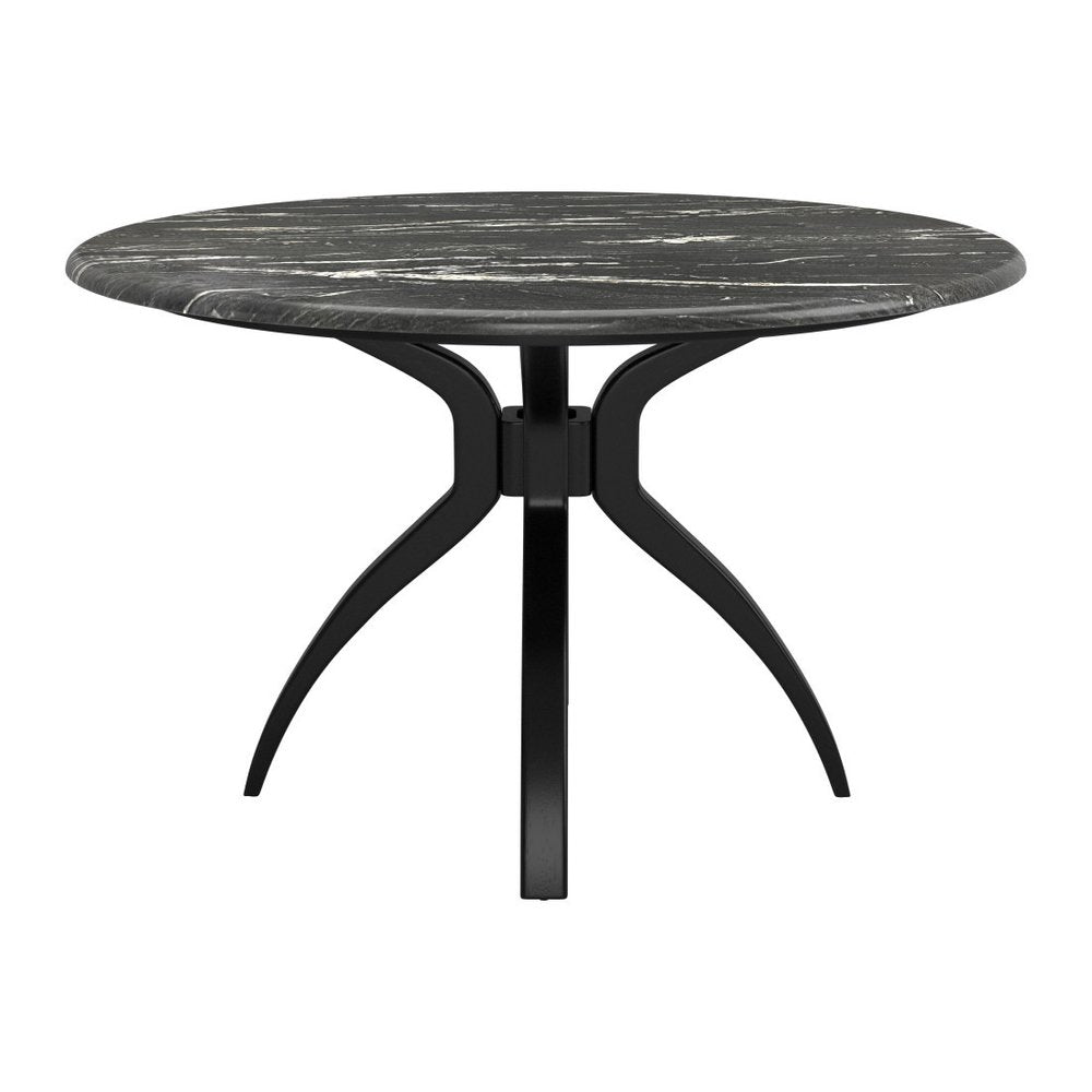 Black Faux Marble and Steel Pedestal Base Round Top Dining Table - 50-inch