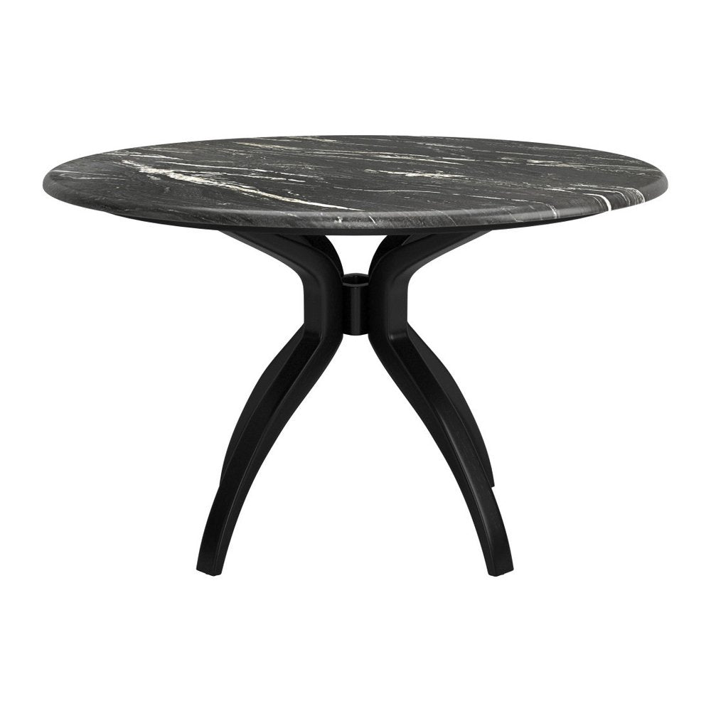 Black Faux Marble and Steel Pedestal Base Round Top Dining Table - 50-inch