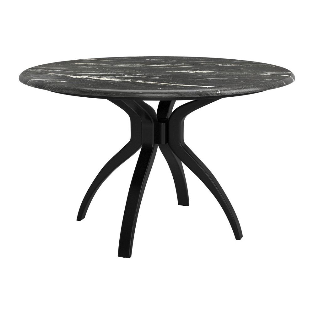 Black Faux Marble and Steel Pedestal Base Round Top Dining Table - 50-inch