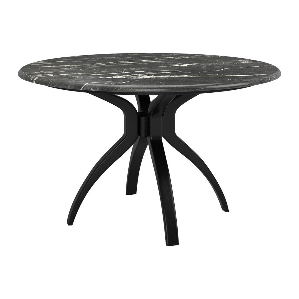 Black Faux Marble and Steel Pedestal Base Round Top Dining Table - 50-inch