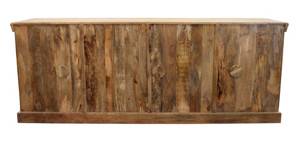 Antiqued White Distressed Solid Wood Sideboard with Six Glass Doors - 93-inch