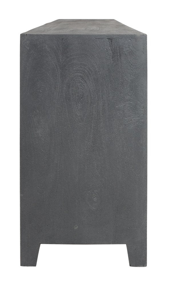 Dark Gray Carved Floral Distressed Solid Wood Enclosed Storage TV Stand