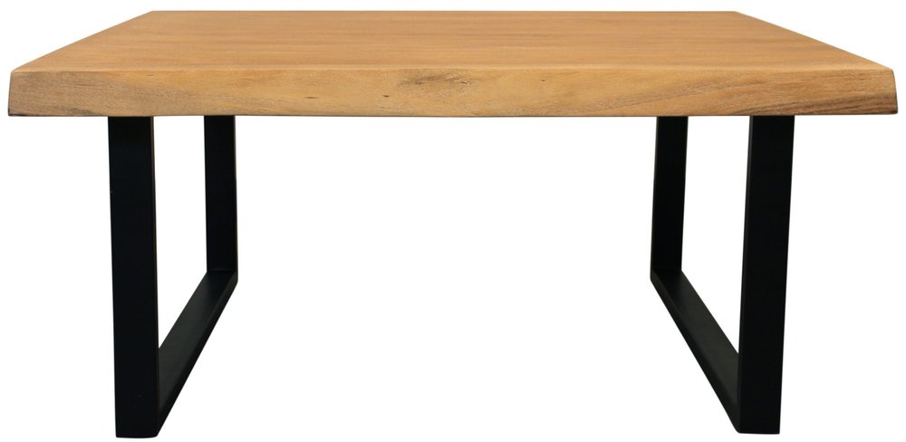Natural and Black Solid Wood and Iron Square Distressed Coffee Table
