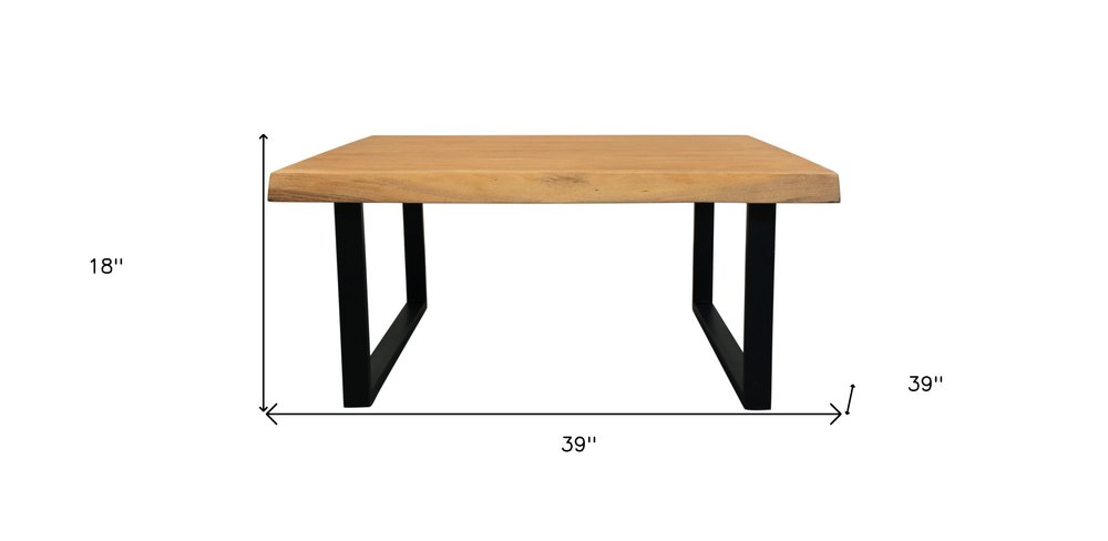 Natural and Black Solid Wood and Iron Square Distressed Coffee Table