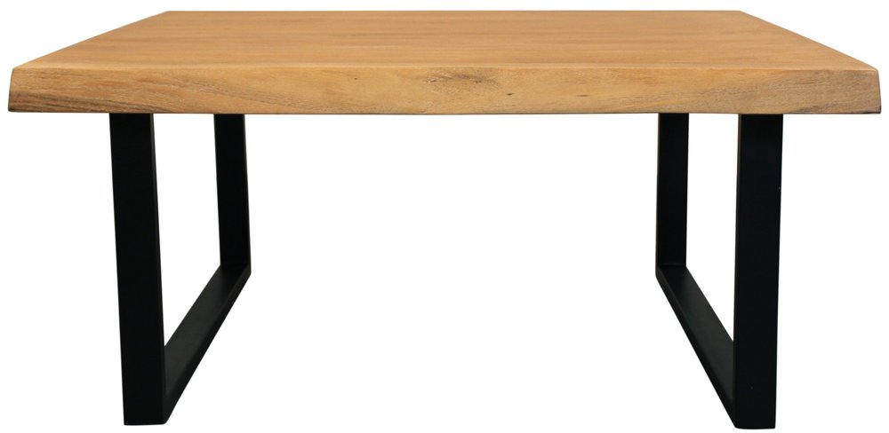 Natural and Black Solid Wood and Iron Square Distressed Coffee Table