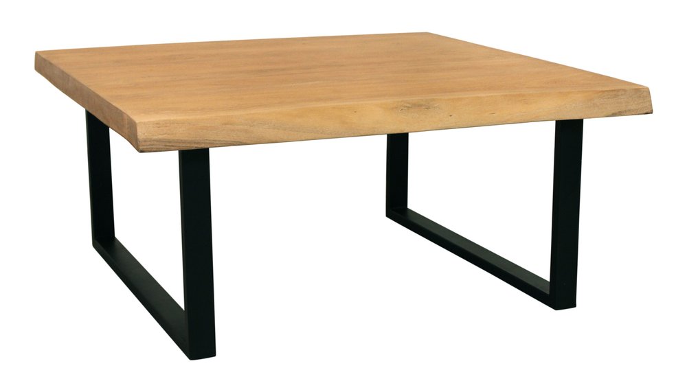 Natural and Black Solid Wood and Iron Square Distressed Coffee Table