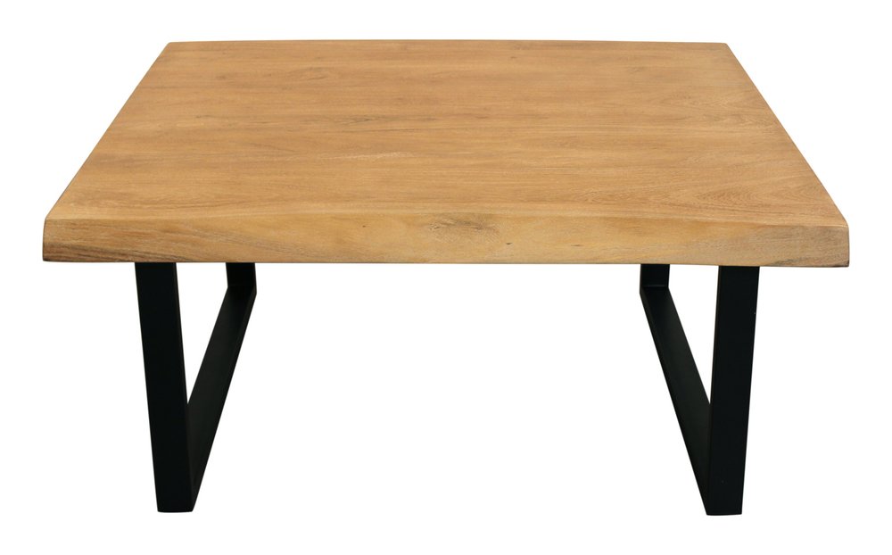 Natural and Black Solid Wood and Iron Square Distressed Coffee Table