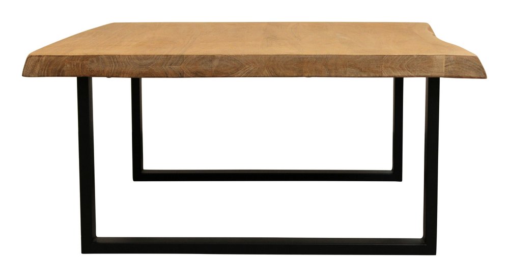 Natural and Black Solid Wood and Iron Square Distressed Coffee Table
