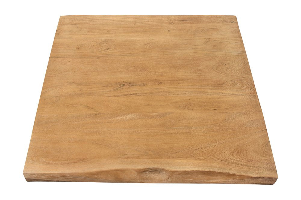 Natural and Black Solid Wood and Iron Square Distressed Coffee Table