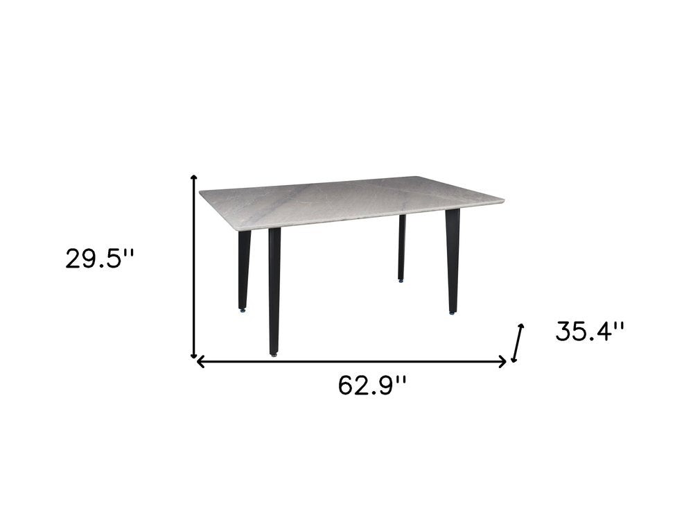 Gray Stone and Metal Dining Table - 63-inch