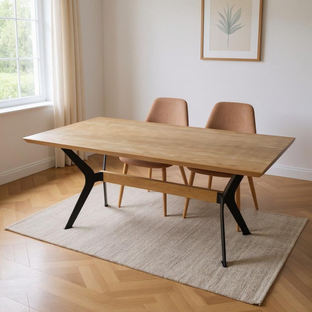 Brown and Red Wood and Metal Trestle Base Dining Table - 79-inch