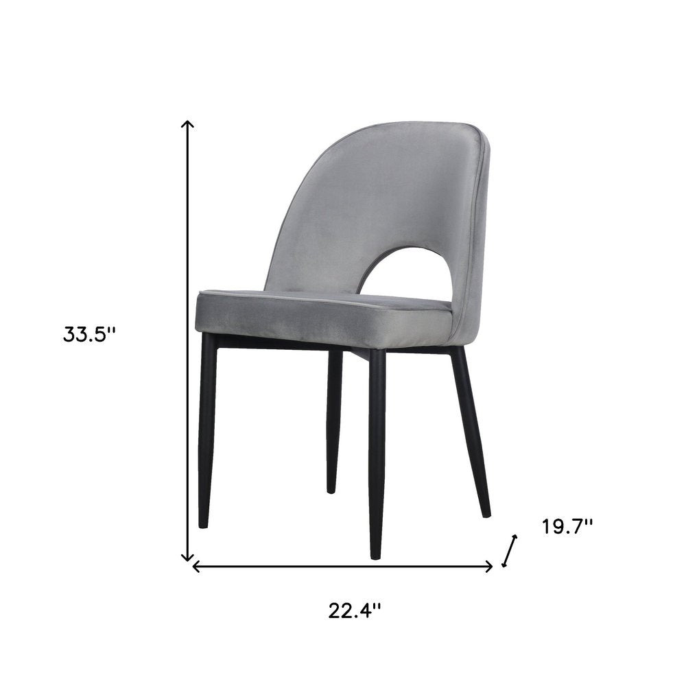 Set of Two Gray Slipcovered Velvet Dining Side Chairs