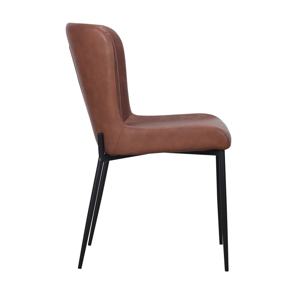 Set of Two Brown Slipcovered Faux Leather Dining Side Chairs