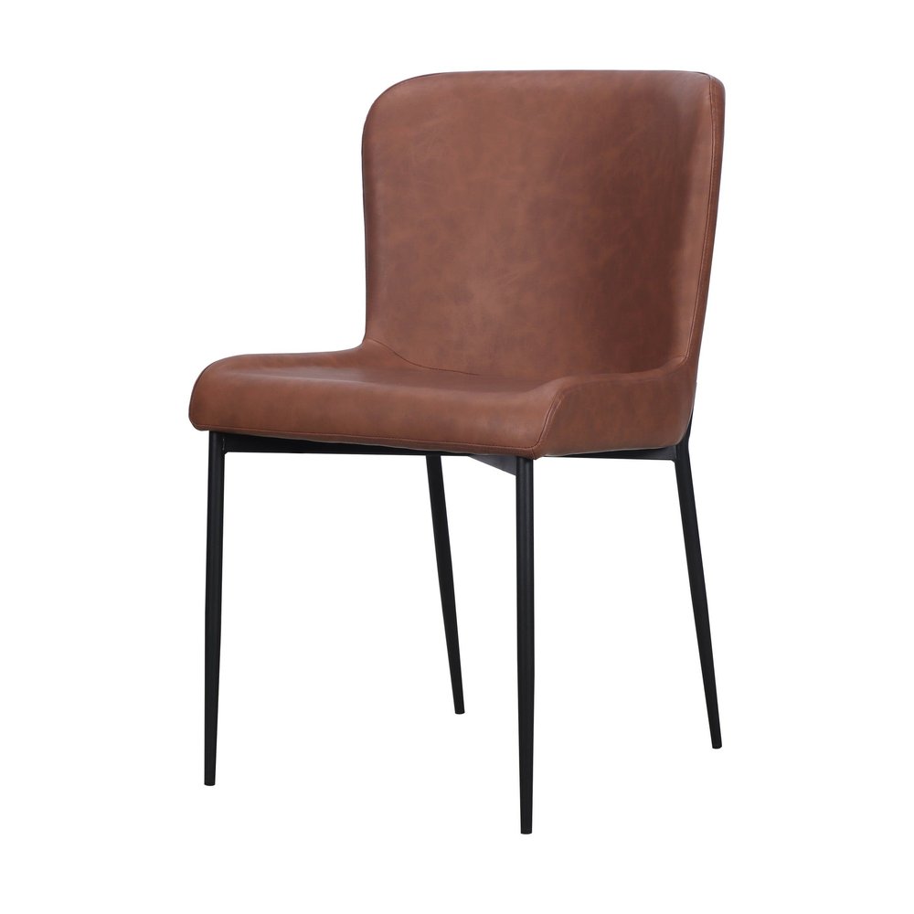 Set of Two Brown Slipcovered Faux Leather Dining Side Chairs