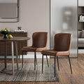 Set of Two Brown Slipcovered Faux Leather Dining Side Chairs