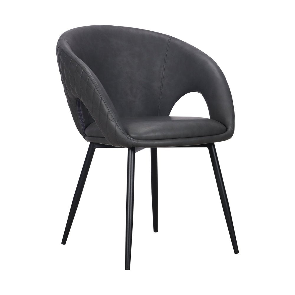 Set of Two Dark Gray Faux Leather Dining Arm Chairs