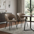 Set of Two Light Gray Slipcovered Faux Leather Dining Arm Chairs